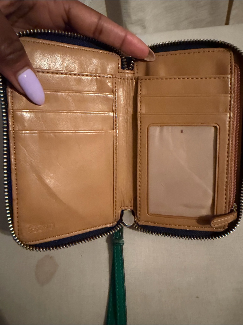 Coach Colorblock Leather Zip Wristlet Wallet in Teal, Navy & Cream - Picture 6 of 10